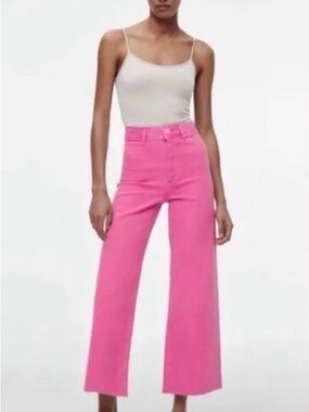 Zara High-Rise Marine Wide Leg Jeans - Pink Sz 14
